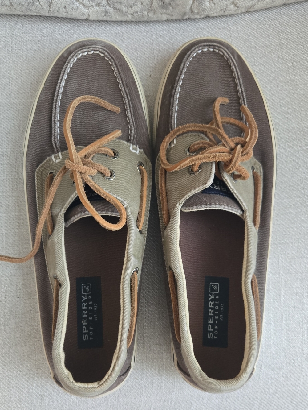 Sperry Two-Tone Brown Canvas and Tan Leather Boat Shoes